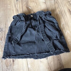 Zara Black Denim Mini Skirt with Frayed Hem